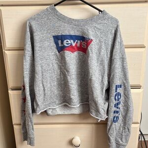 Levi's Heather Gray Cropped Sweatshirt with Red & Blue Logo